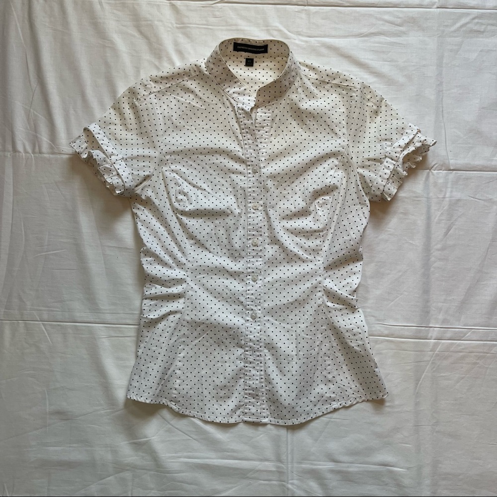 Express Ruffled Short Sleeve Dress Shirt White